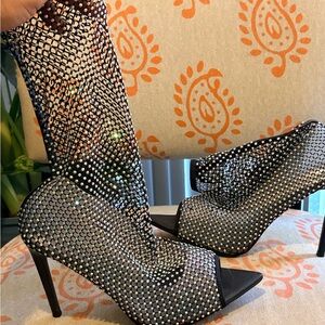 Elegant Black and Silver Rhinestone Women's Heels